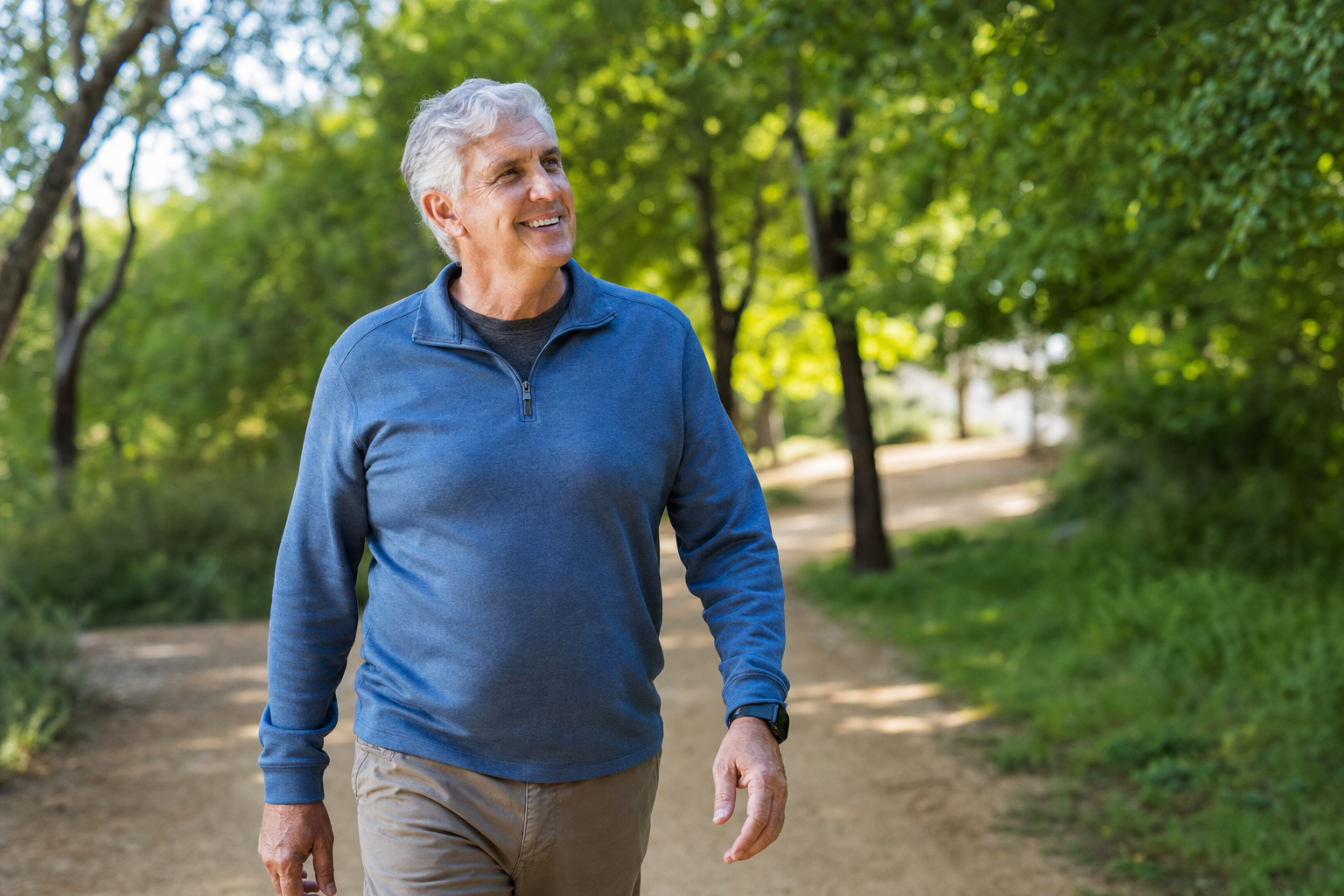 Man enjoying the sounds of nature on a morning walk
