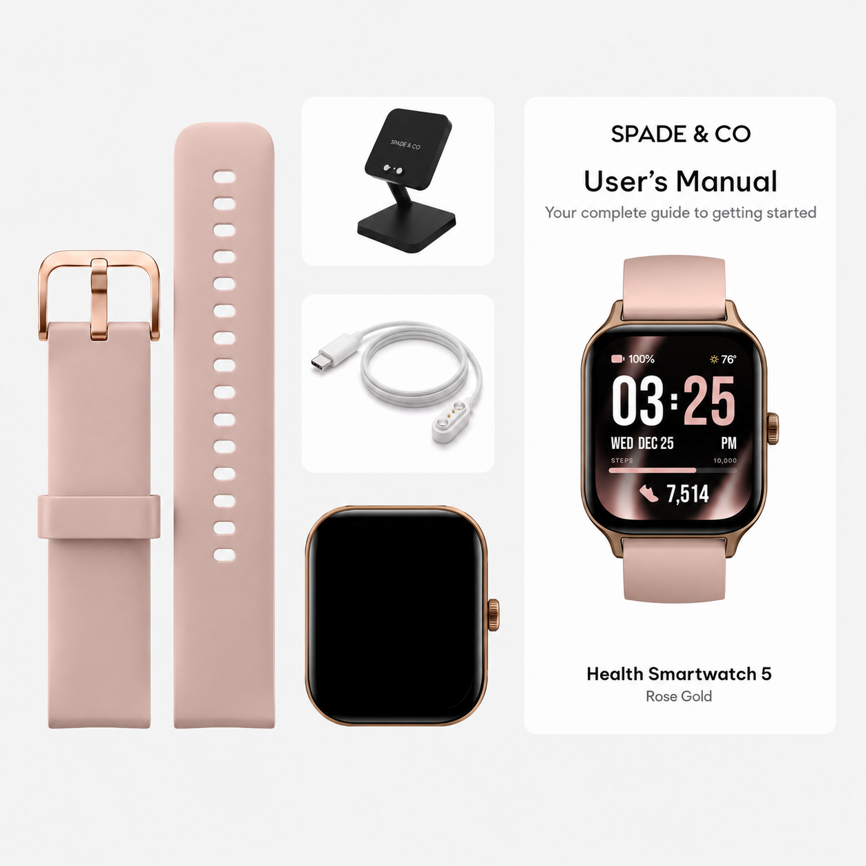 Everything in the Health Smartwatch 5 Rose Gold box