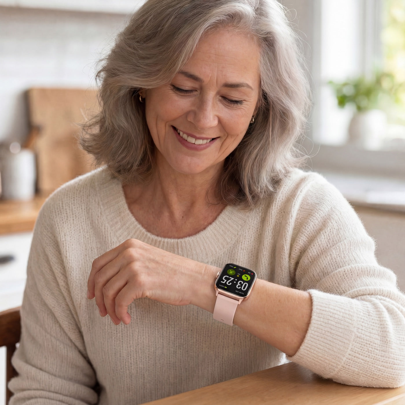 A smartwatch compatible with Android phones worn on the wrist